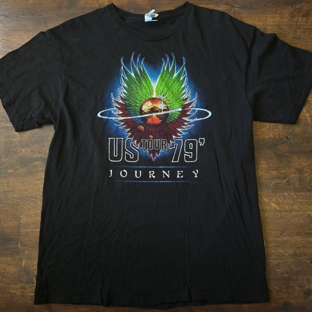 Y2K Journey US Tour 79 Band T-Shirt Black Graphic Rock Tee Mens Large Delta